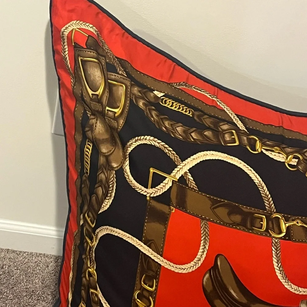 Ralph Lauren Equestrian Saddle Silk Linen Floor Pillow 37”x37” Huge Made in USA